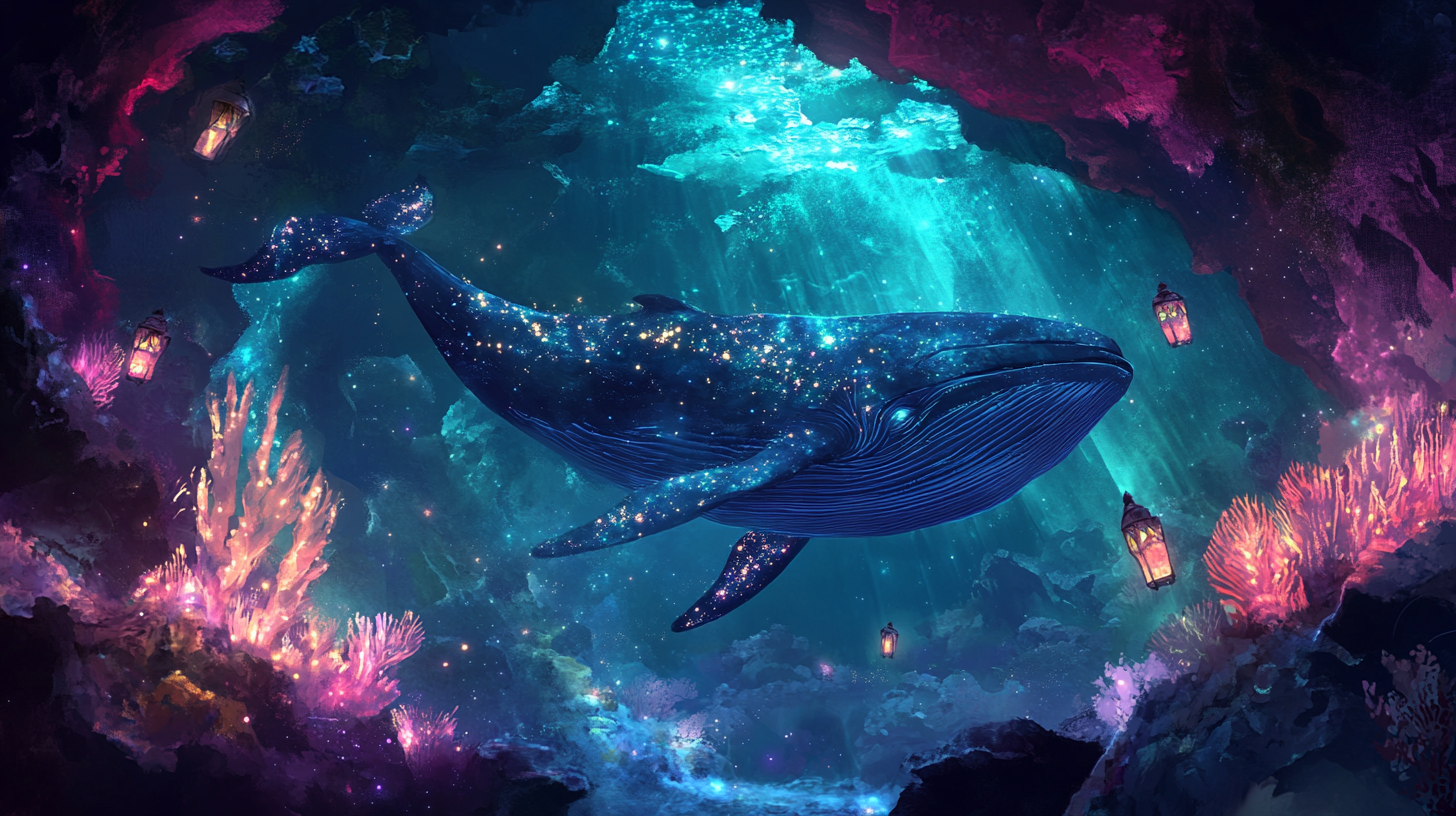 Soft painterly illustration of an underwater storybook scene in warm golden tones